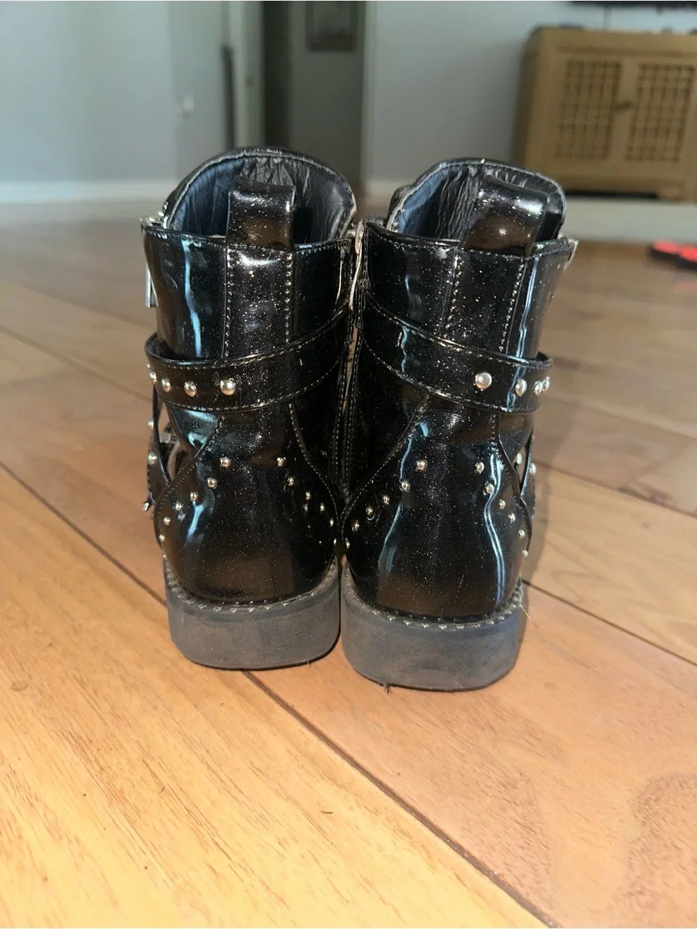Tahari Black Patent Studded Buckle Kids Boots